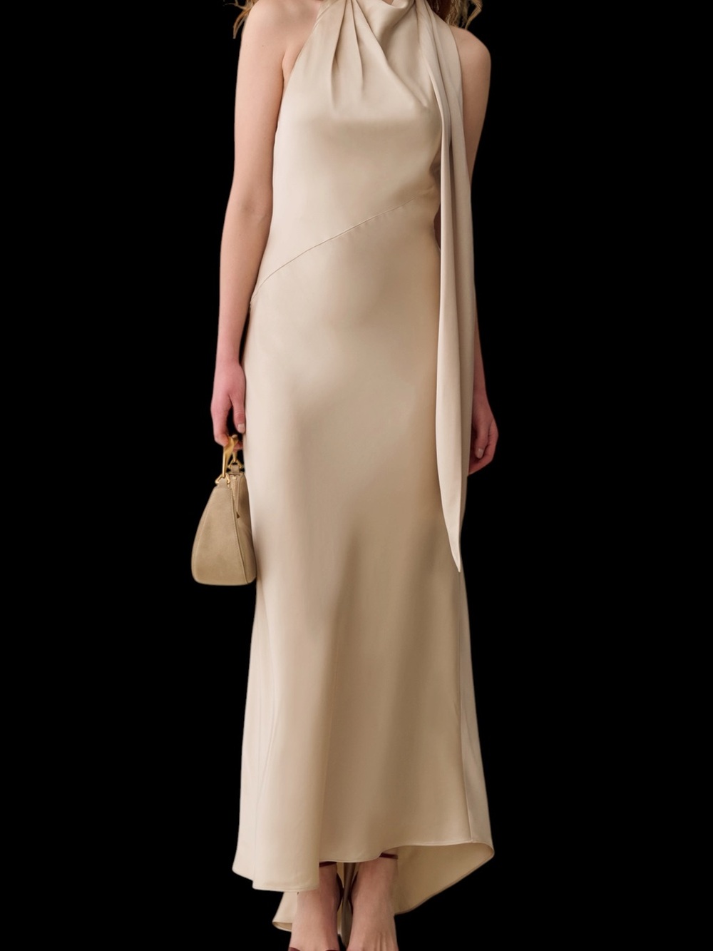 Few Moda o.p.t. Irena Dress Cream Halter Satin Maxi NWT